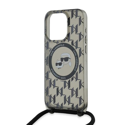 MagSafe-deksel for Apple iPhone 15 Pro Max, Karl Lagerfeld, IML Crossbody Monogram Karl & Choupette's Heads, Svart