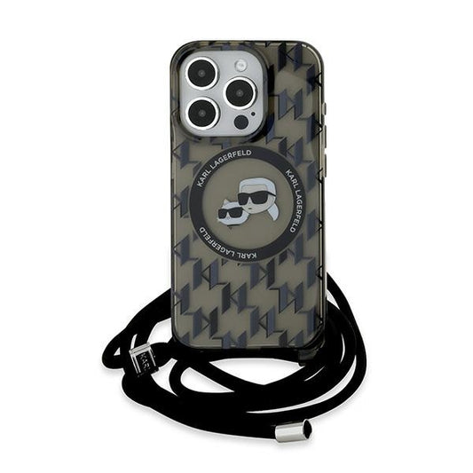MagSafe-deksel for Apple iPhone 15 Pro Max, Karl Lagerfeld, IML Crossbody Monogram Karl & Choupette's Heads, Svart