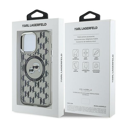 MagSafe-deksel for Apple iPhone 15 Pro Max, Karl Lagerfeld, IML Monogram Karl & Choupette's Heads, Svart