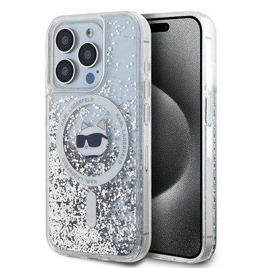 MagSafe-deksel for Apple iPhone 15 Pro Max, Karl Lagerfeld, Liquid Glitter Choupette Head, Gjennomsiktig