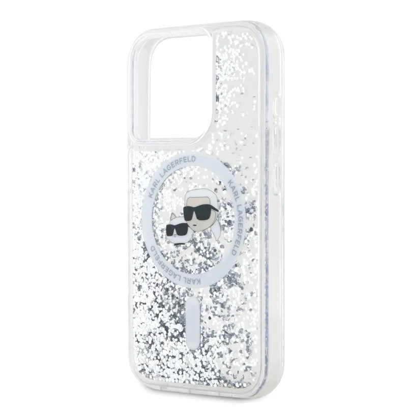 MagSafe-deksel for Apple iPhone 15 Pro Max, Karl Lagerfeld, Liquid Glitter Karl & Choupette's Heads, Gjennomsiktig