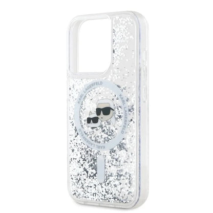 MagSafe-deksel for Apple iPhone 15 Pro Max, Karl Lagerfeld, Liquid Glitter Karl & Choupette's Heads, Gjennomsiktig