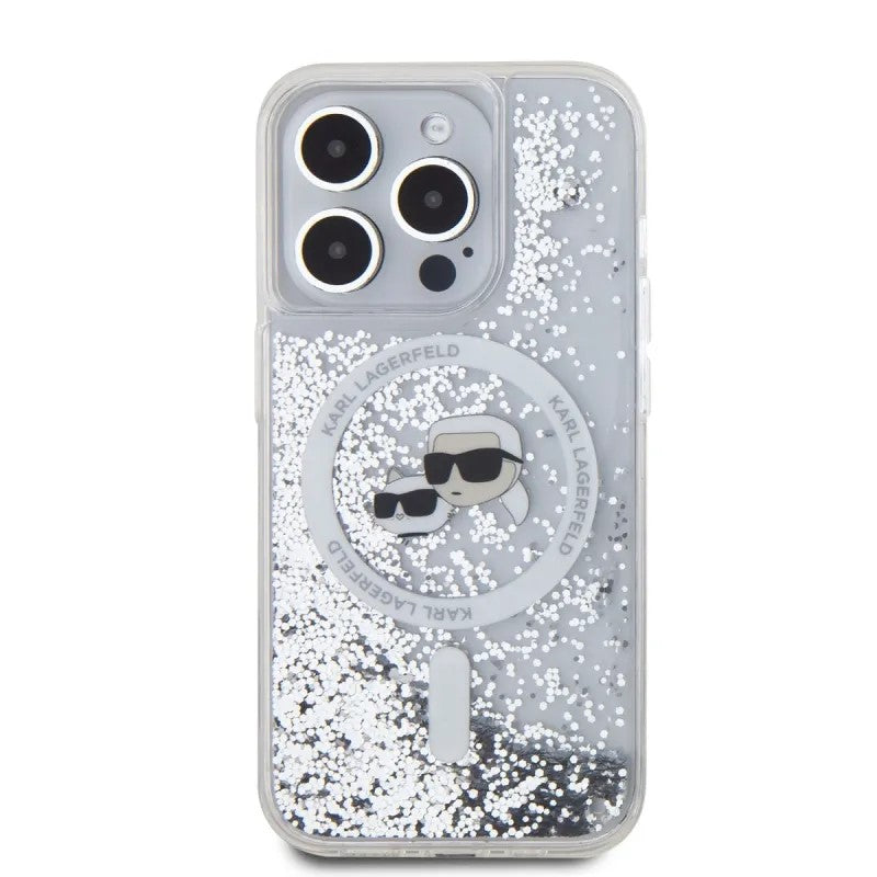 MagSafe-deksel for Apple iPhone 15 Pro Max, Karl Lagerfeld, Liquid Glitter Karl & Choupette's Heads, Gjennomsiktig