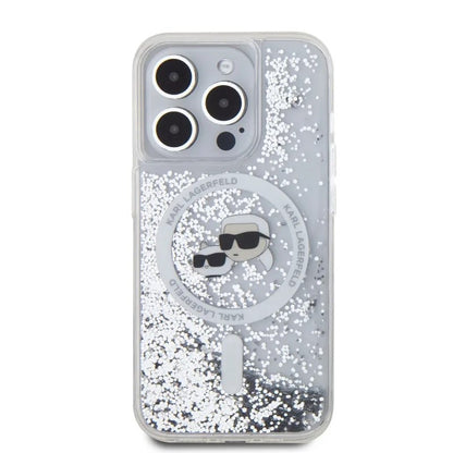 MagSafe-deksel for Apple iPhone 15 Pro Max, Karl Lagerfeld, Liquid Glitter Karl & Choupette's Heads, Gjennomsiktig