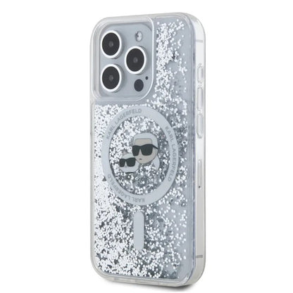 MagSafe-deksel for Apple iPhone 15 Pro Max, Karl Lagerfeld, Liquid Glitter Karl & Choupette's Heads, Gjennomsiktig