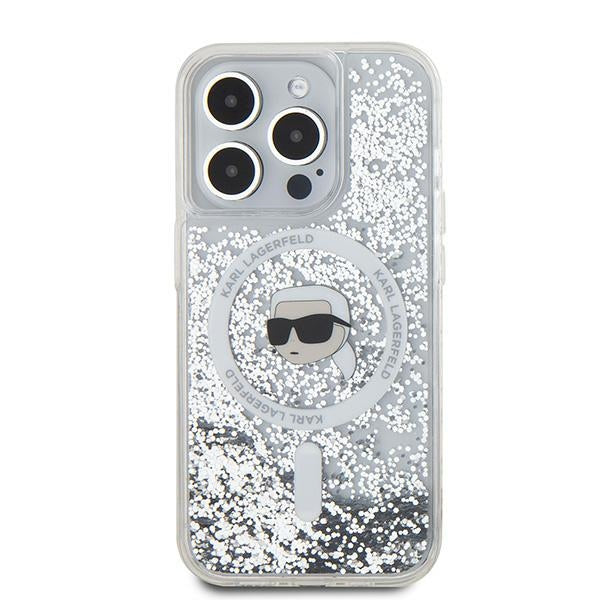 MagSafe-deksel for Apple iPhone 15 Pro Max, Karl Lagerfeld, Liquid Glitter Karl's Head, Gjennomsiktig