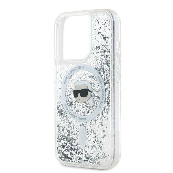 MagSafe-deksel for Apple iPhone 15 Pro Max, Karl Lagerfeld, Liquid Glitter Karl's Head, Gjennomsiktig