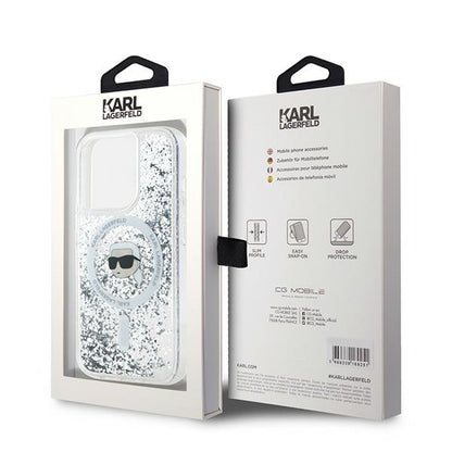 MagSafe-deksel for Apple iPhone 15 Pro Max, Karl Lagerfeld, Liquid Glitter Karl's Head, Gjennomsiktig