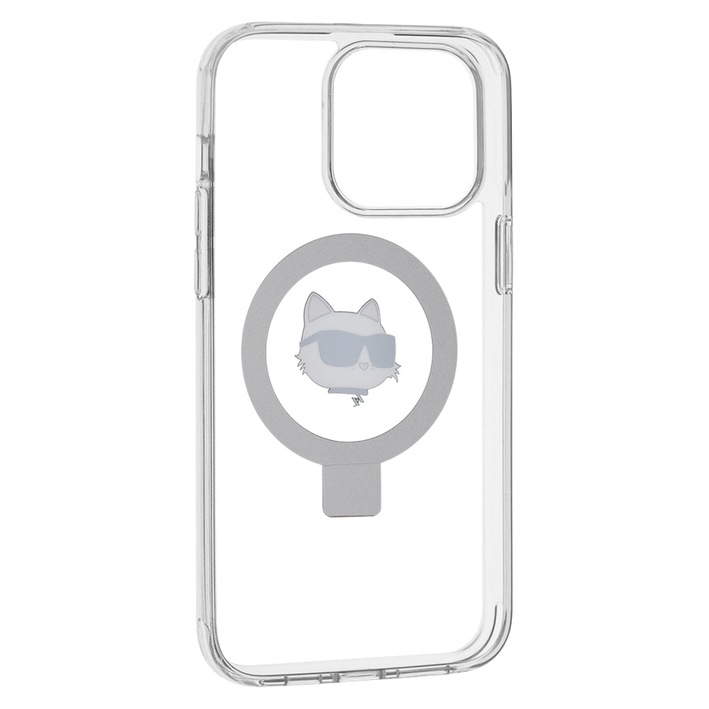 MagSafe-deksel for Apple iPhone 15 Pro Max, Karl Lagerfeld, Ring Stand Choupette's Head, Hvit