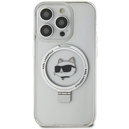 MagSafe-deksel for Apple iPhone 15 Pro Max, Karl Lagerfeld, Ring Stand Choupette's Head, Hvit