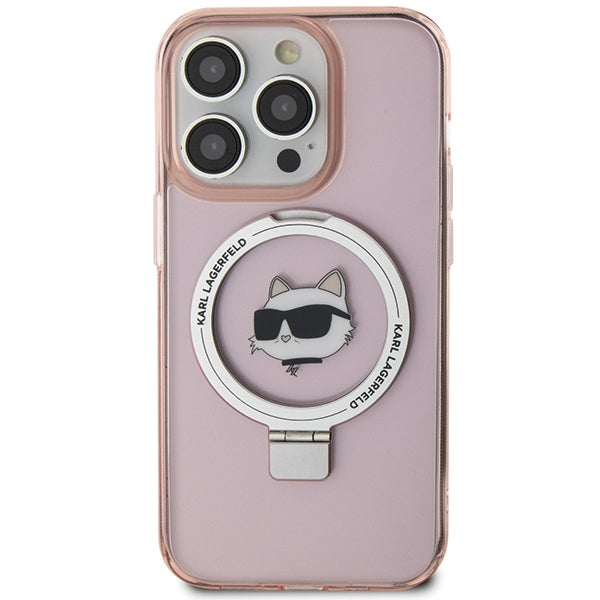 MagSafe-deksel for Apple iPhone 15 Pro Max, Karl Lagerfeld, Ring Stand Choupette's Head, Rosa