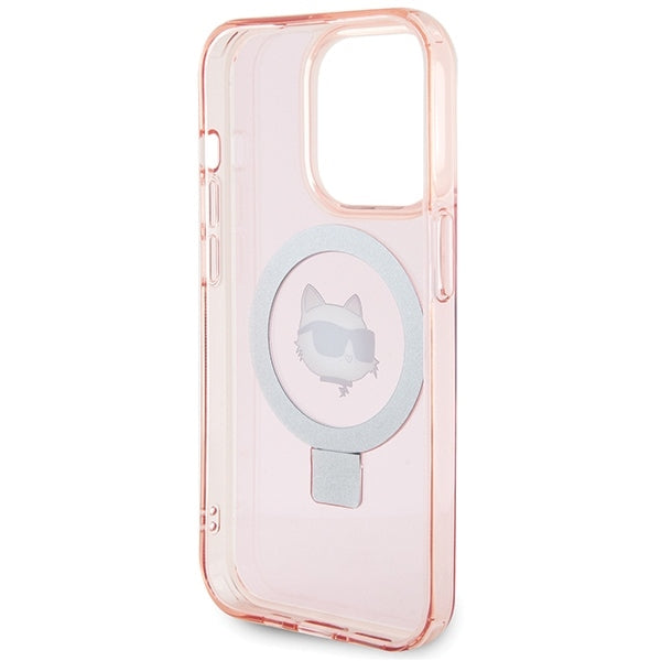 MagSafe-deksel for Apple iPhone 15 Pro Max, Karl Lagerfeld, Ring Stand Choupette's Head, Rosa