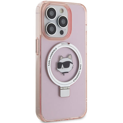 MagSafe-deksel for Apple iPhone 15 Pro Max, Karl Lagerfeld, Ring Stand Choupette's Head, Rosa
