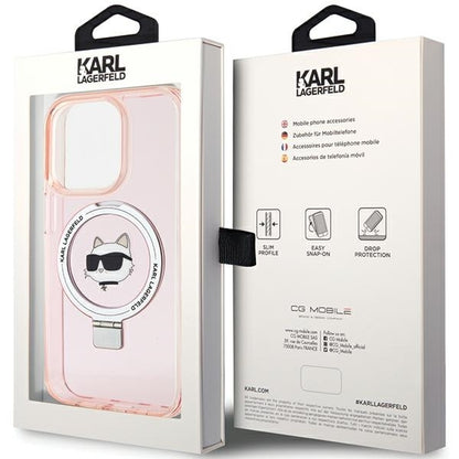 MagSafe-deksel for Apple iPhone 15 Pro Max, Karl Lagerfeld, Ring Stand Choupette's Head, Rosa