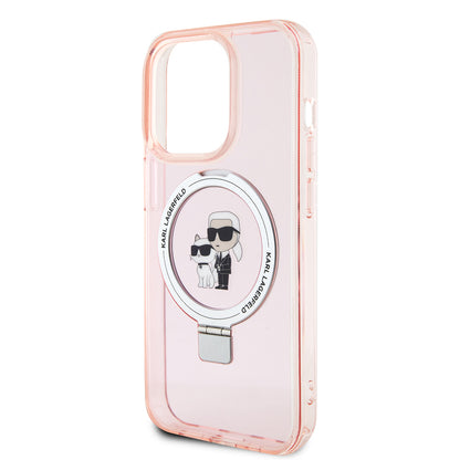 MagSafe-deksel for Apple iPhone 15 Pro Max, Karl Lagerfeld, Ring Stand Karl & Choupette, Rosa