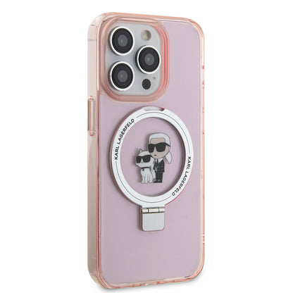 MagSafe-deksel for Apple iPhone 15 Pro Max, Karl Lagerfeld, Ring Stand Karl & Choupette, Rosa