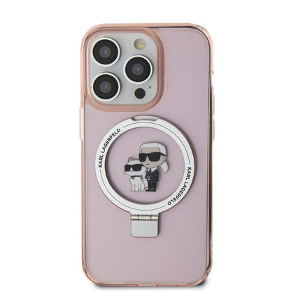 MagSafe-deksel for Apple iPhone 15 Pro Max, Karl Lagerfeld, Ring Stand Karl & Choupette, Rosa