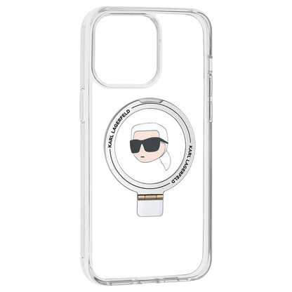 MagSafe-deksel for Apple iPhone 15 Pro Max, Karl Lagerfeld, Ring Stand Karl's Head, Hvit