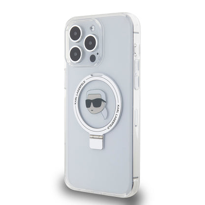 MagSafe-deksel for Apple iPhone 15 Pro Max, Karl Lagerfeld, Ring Stand Karl's Head, Hvit