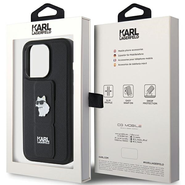 MagSafe-deksel for Apple iPhone 15 Pro Max, Karl Lagerfeld, Saffiano Gripstand Choupette, Svart