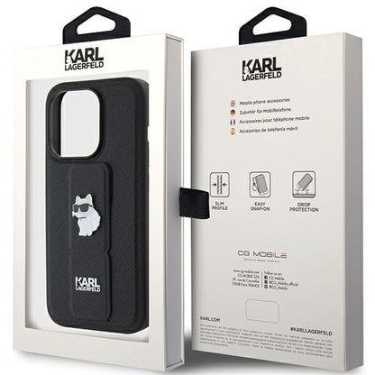 MagSafe-deksel for Apple iPhone 15 Pro Max, Karl Lagerfeld, Saffiano Gripstand Choupette, Svart