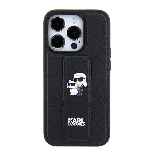 MagSafe-deksel for Apple iPhone 15 Pro Max, Karl Lagerfeld, Saffiano Gripstand Karl & Choupette, Svart
