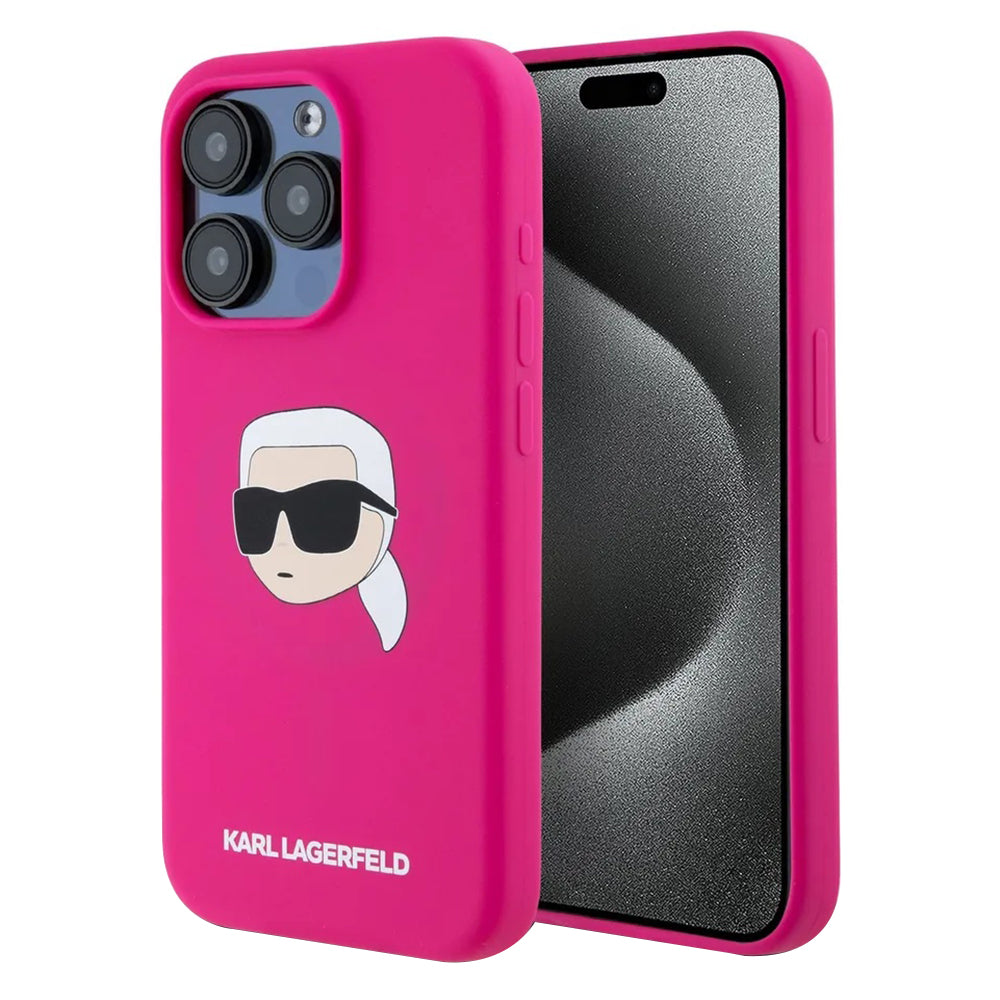 MagSafe-deksel for Apple iPhone 15 Pro Max, Karl Lagerfeld, Silicone Karl's Head, Fuchsia
