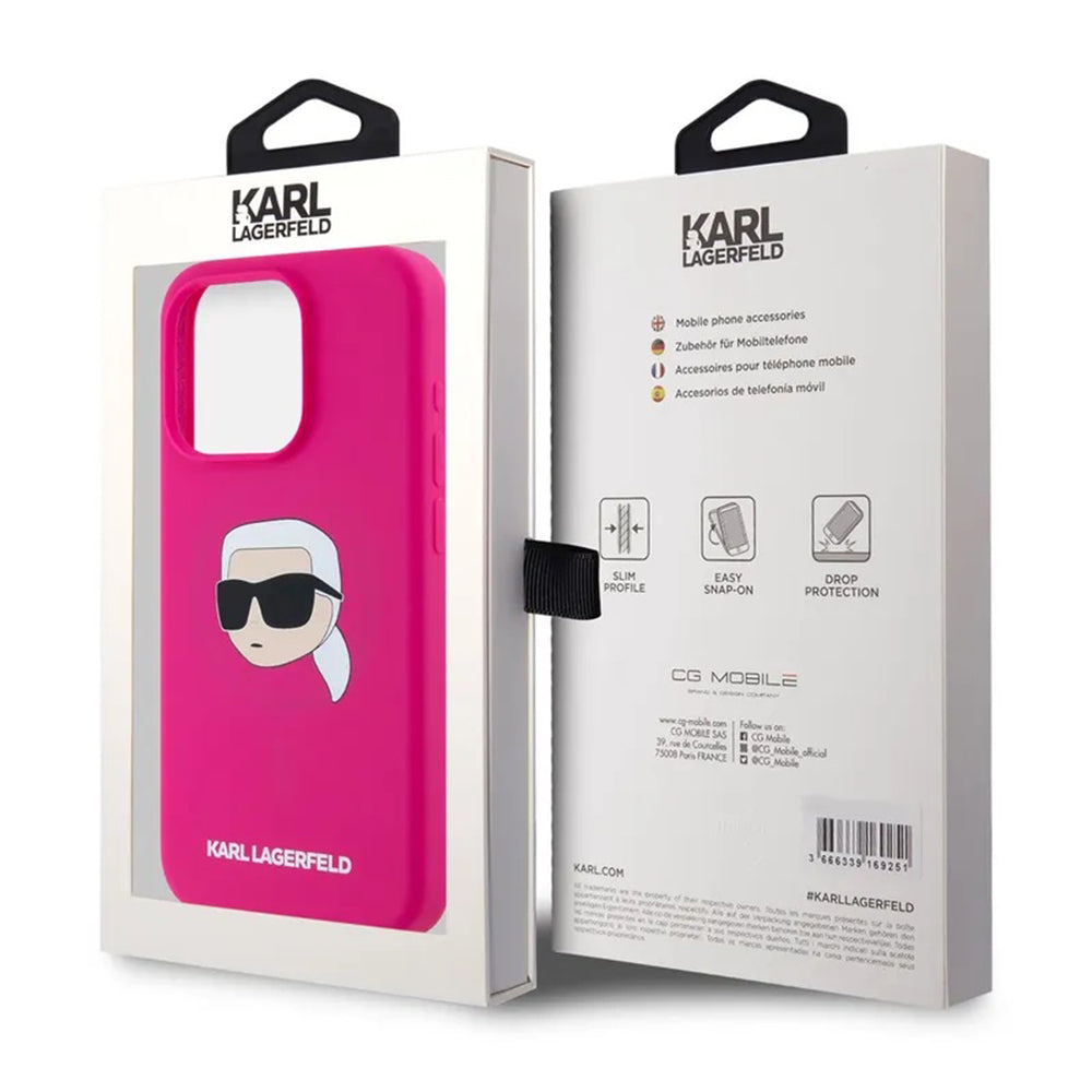MagSafe-deksel for Apple iPhone 15 Pro Max, Karl Lagerfeld, Silicone Karl's Head, Fuchsia