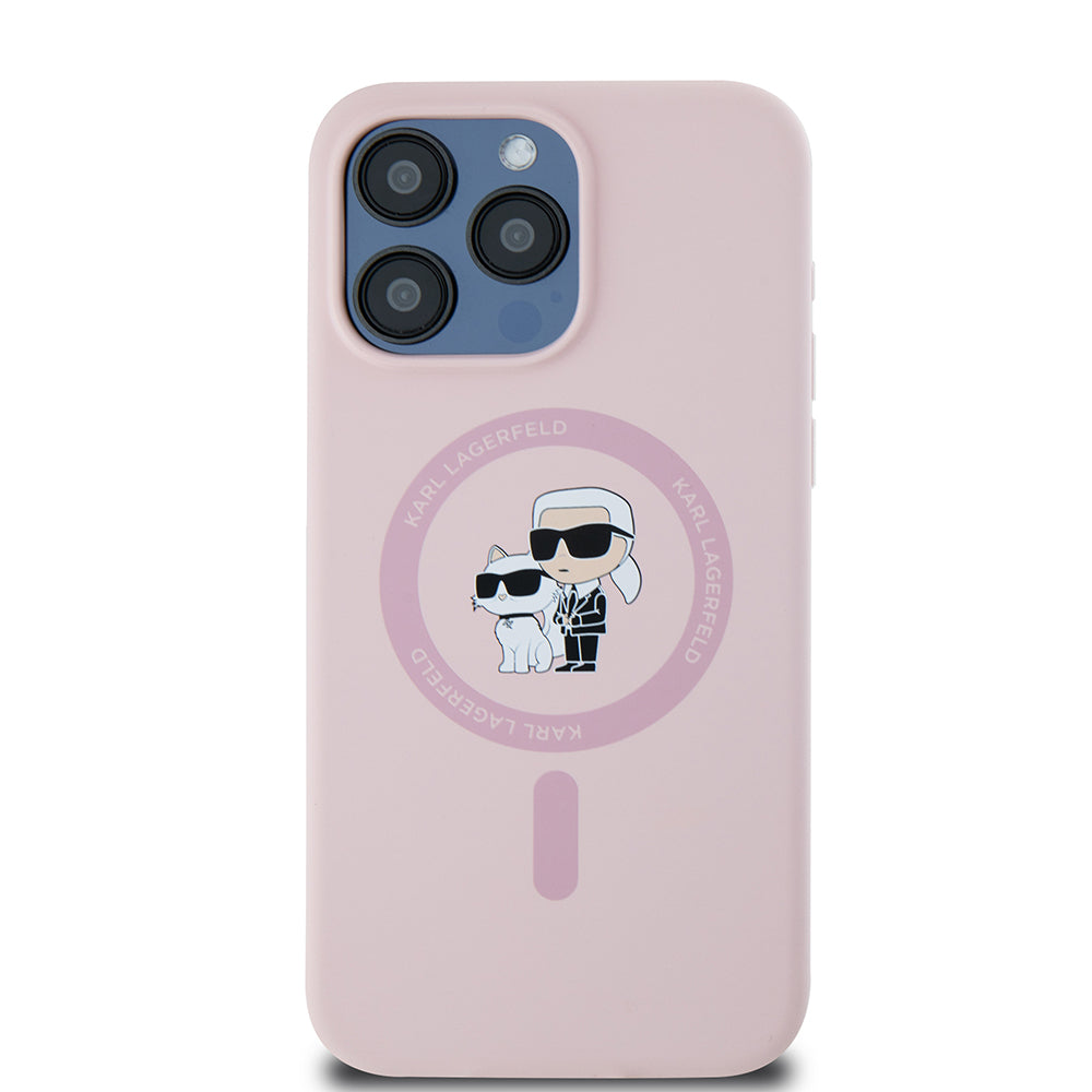 MagSafe-deksel for Apple iPhone 15 Pro Max, Karl Lagerfeld, Silicone Ring Karl & Choupette, Rosa