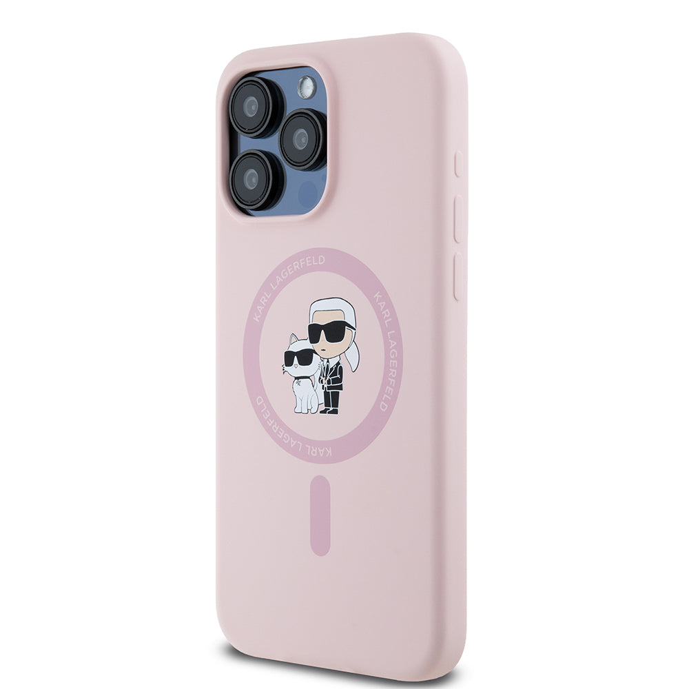 MagSafe-deksel for Apple iPhone 15 Pro Max, Karl Lagerfeld, Silicone Ring Karl & Choupette, Rosa