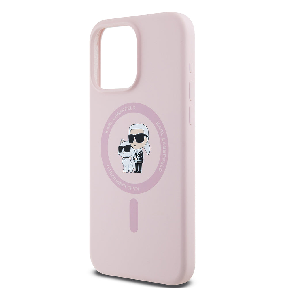 MagSafe-deksel for Apple iPhone 15 Pro Max, Karl Lagerfeld, Silicone Ring Karl & Choupette, Rosa