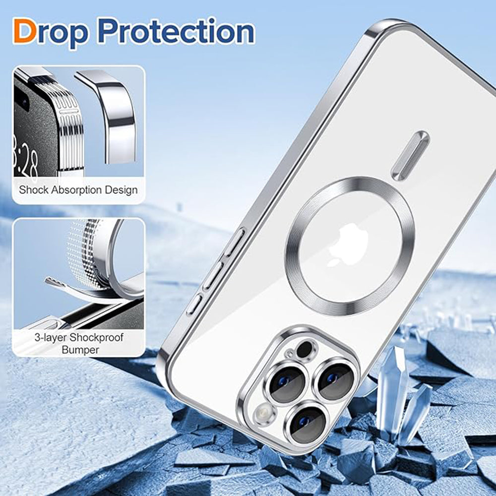 MagSafe-deksel for Apple iPhone 15 Pro Max, Techsuit, Luxury Crystal, Sølv