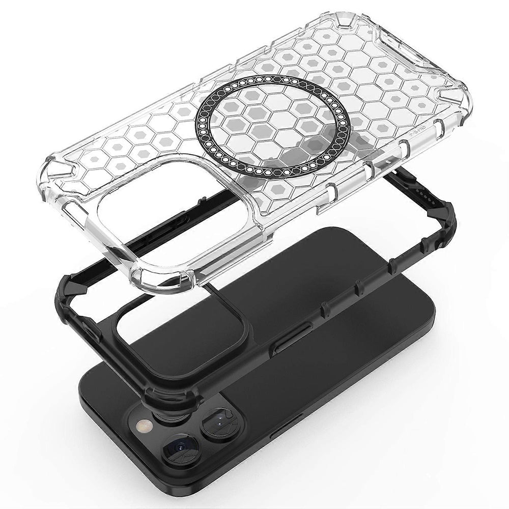 MagSafe-deksel for Apple iPhone 15 Pro, Techsuit, HoneyComb Shield, Svart