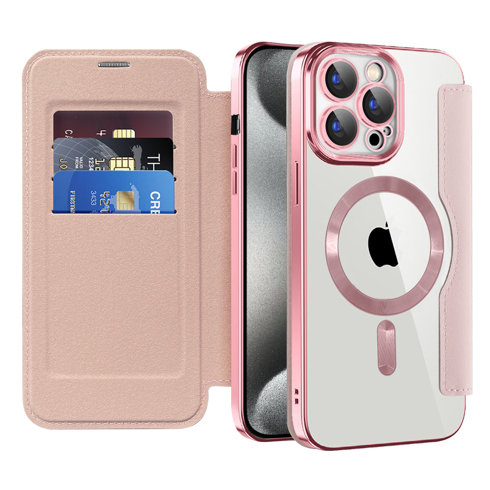 MagSafe-deksel for Apple iPhone 15 Pro, Techsuit, SmartMag Book, Rosa