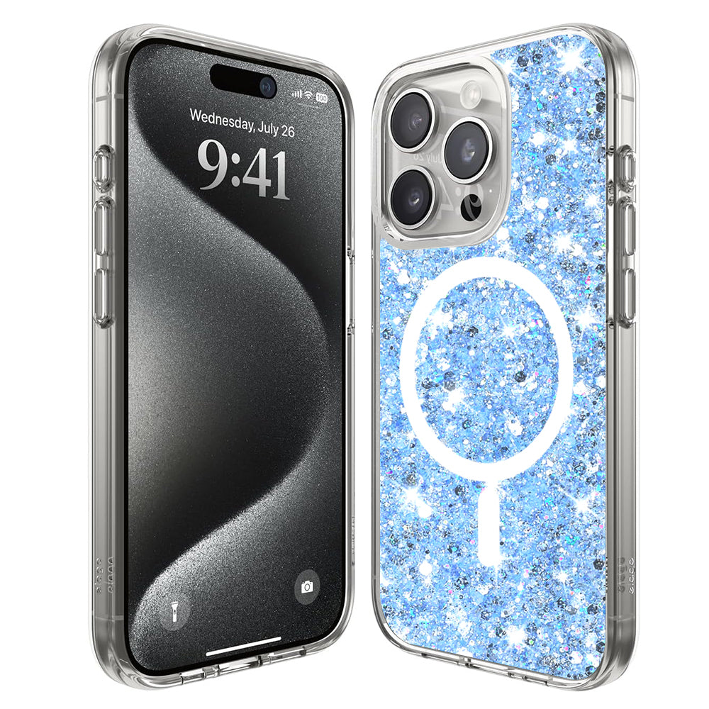 MagSafe-deksel for Apple iPhone 15 Pro, Techsuit, Glitrende Glitter, Blå