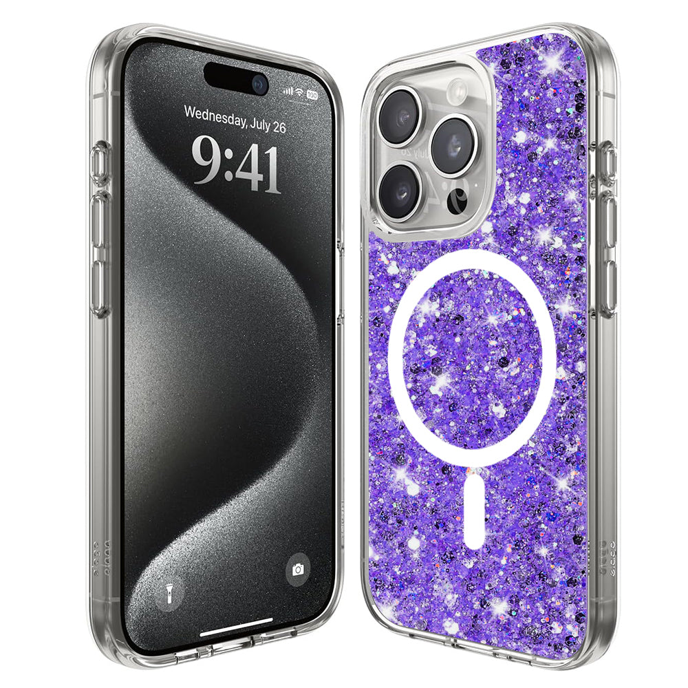 MagSafe-deksel for Apple iPhone 15 Pro, Techsuit, Glitrende Glitter, Lilla