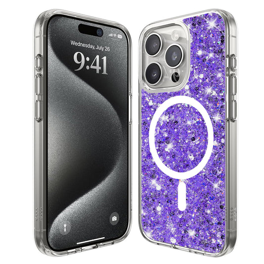 MagSafe-deksel for Apple iPhone 15 Pro, Techsuit, Glitrende Glitter, Lilla