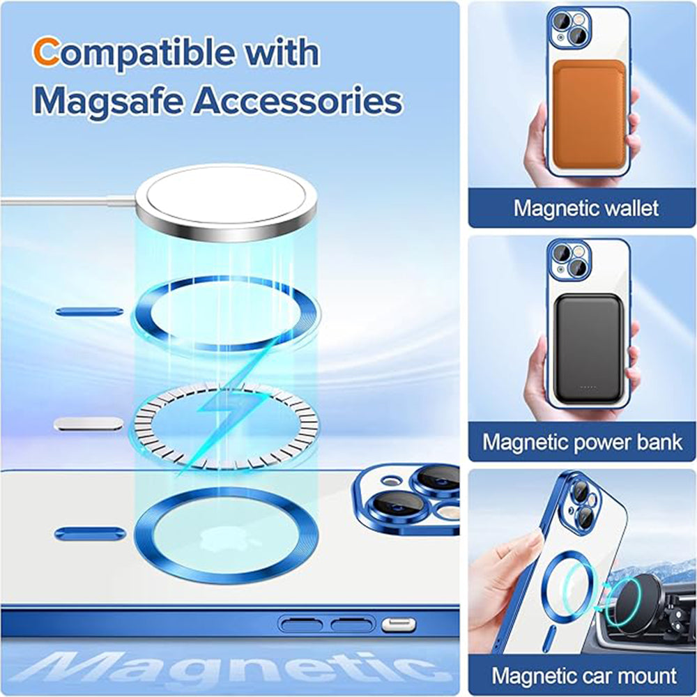 MagSafe-deksel for Apple iPhone 15, Techsuit, Luxury Crystal, Mørk blå