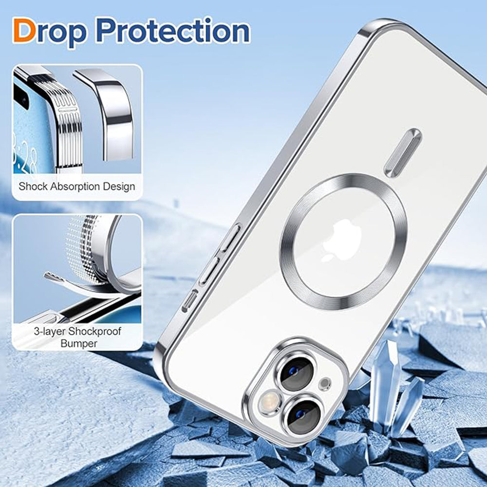 MagSafe-deksel for Apple iPhone 15, Techsuit, Luxury Crystal, Sølv