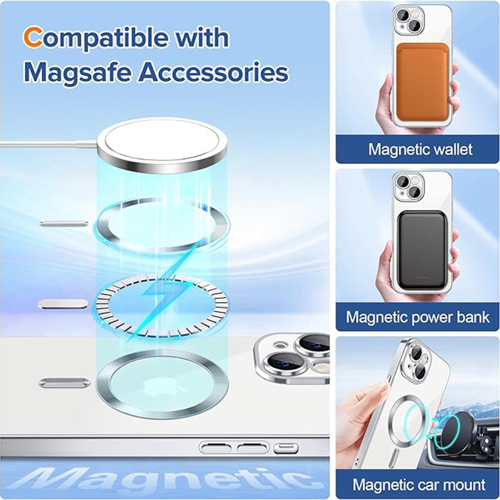 MagSafe-deksel for Apple iPhone 15, Techsuit, Luxury Crystal, Sølv