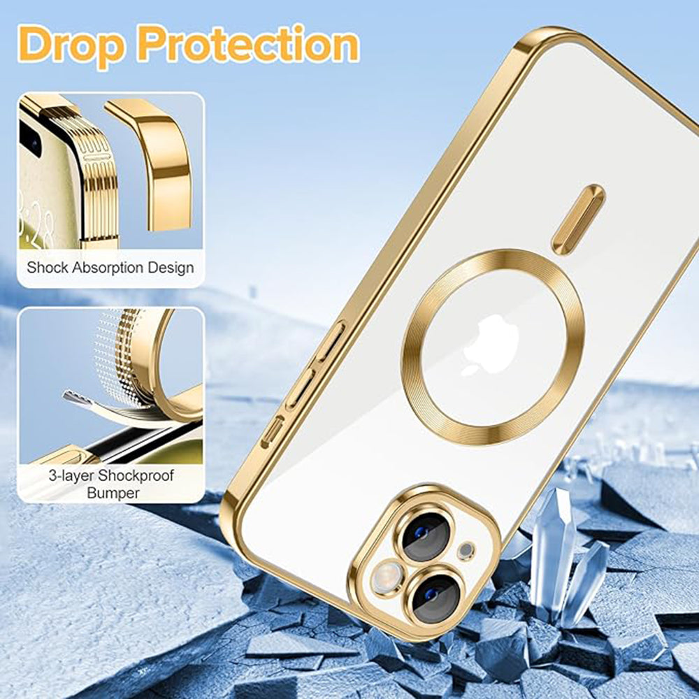 MagSafe-deksel for Apple iPhone 15, Techsuit, Luxury Crystal, Gullfarget