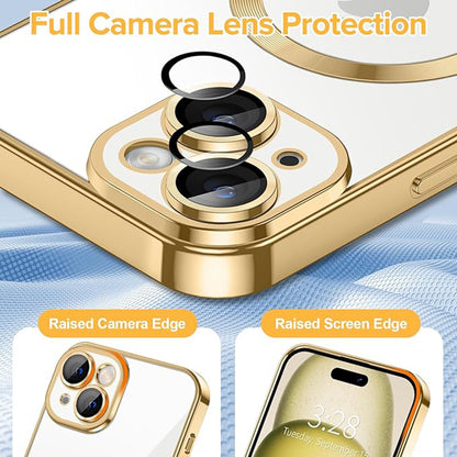 MagSafe-deksel for Apple iPhone 15, Techsuit, Luxury Crystal, Gullfarget