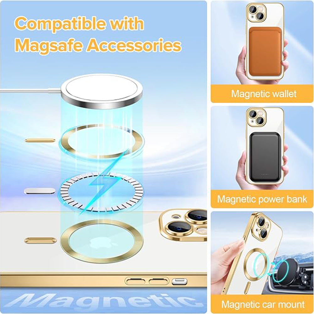 MagSafe-deksel for Apple iPhone 15, Techsuit, Luxury Crystal, Gullfarget