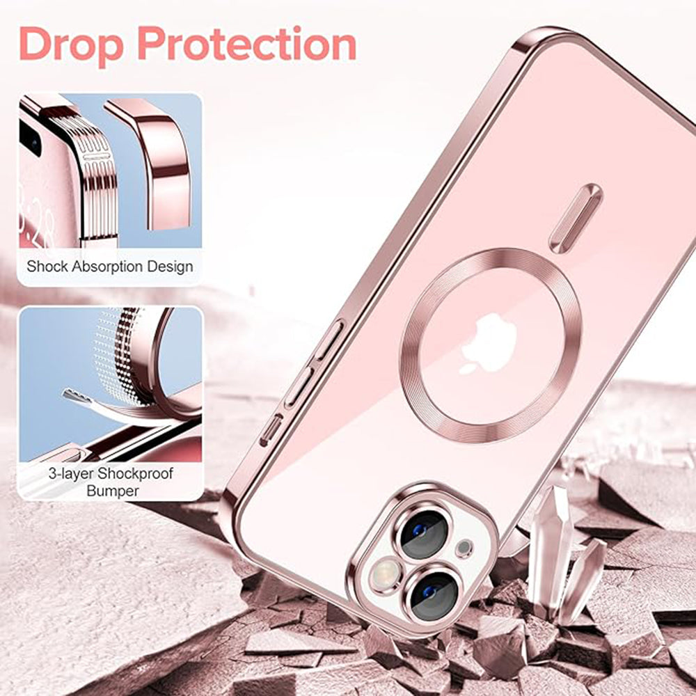 MagSafe-deksel for Apple iPhone 15, Techsuit, Luxury Crystal, Rosa