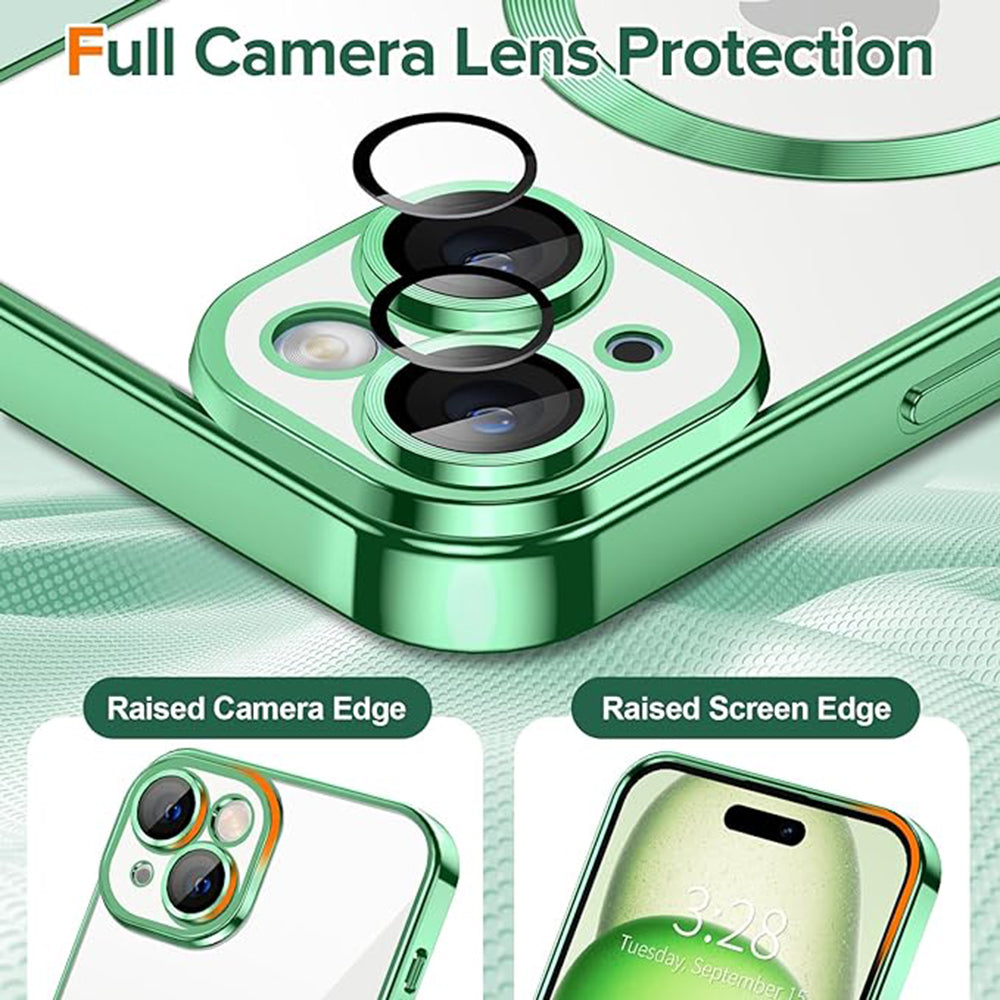MagSafe-deksel for Apple iPhone 15, Techsuit, Luxury Crystal, Lys grønn