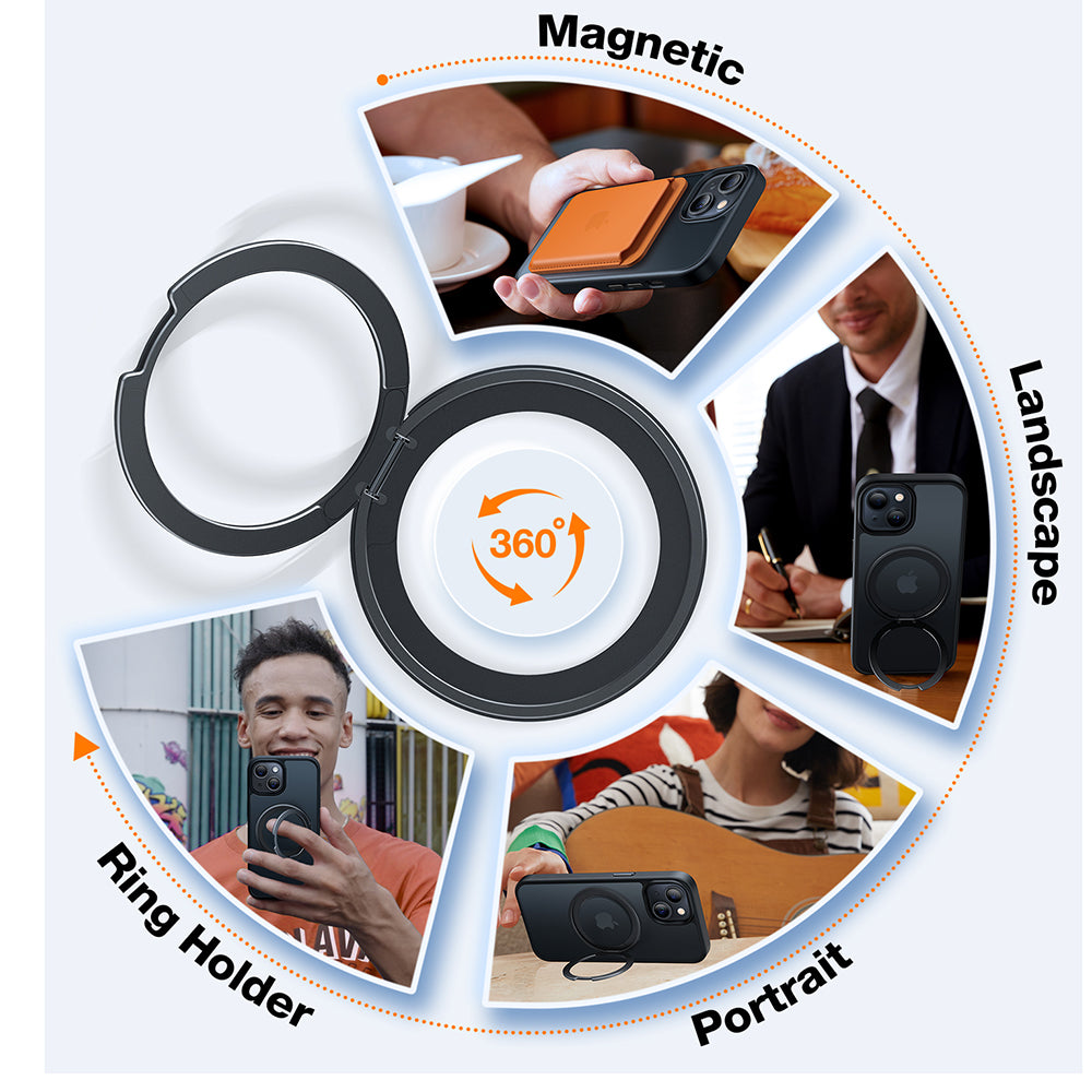 MagSafe-deksel for Apple iPhone 15, Torras, Ostand Pro, Svart