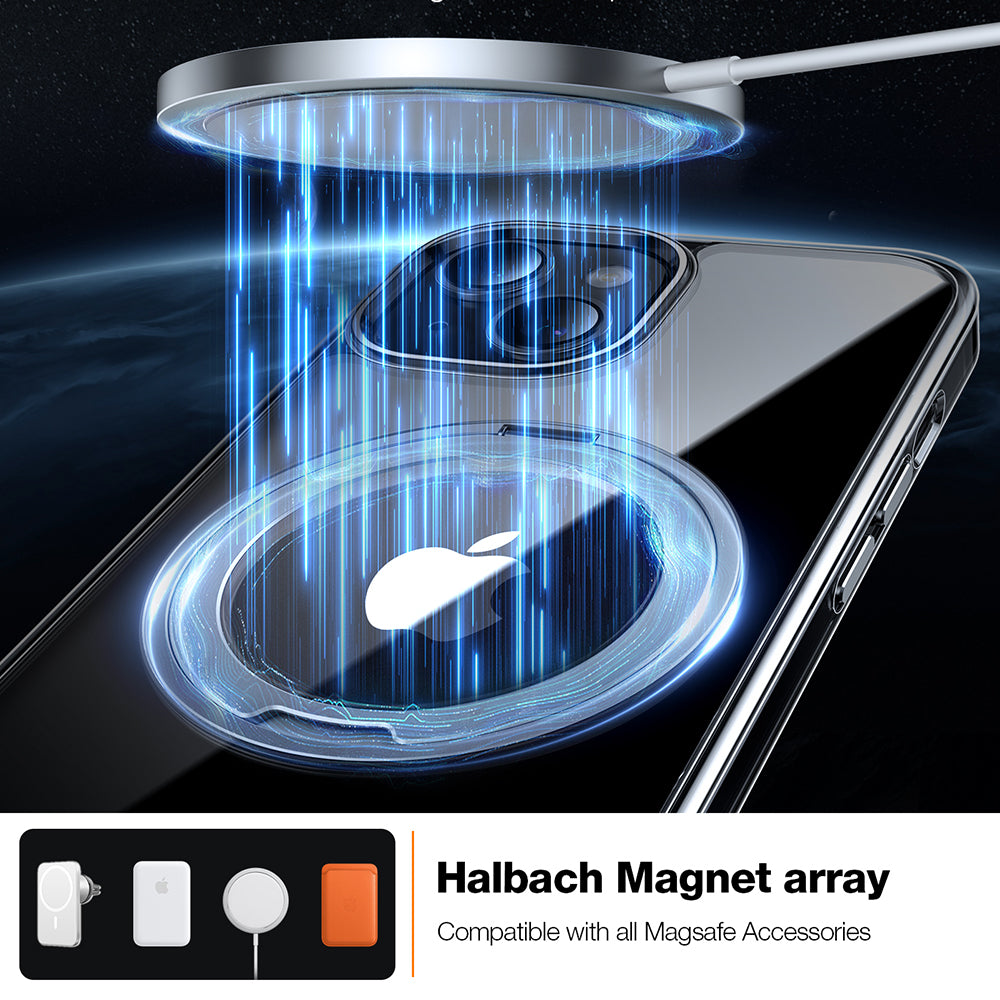 MagSafe-deksel for Apple iPhone 15, Torras, Ostand Pro, Gjennomsiktig