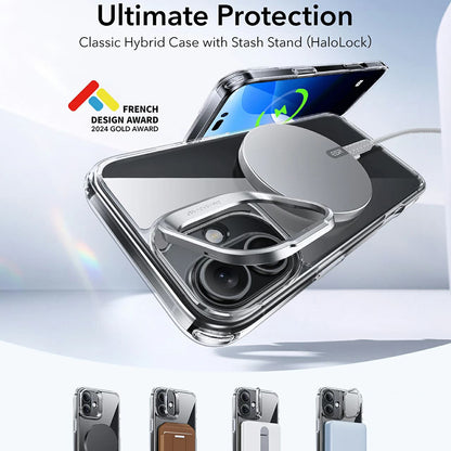 MagSafe-deksel for Apple iPhone 16, ESR, Classic Hybrid Kickstand, Svart Transparent