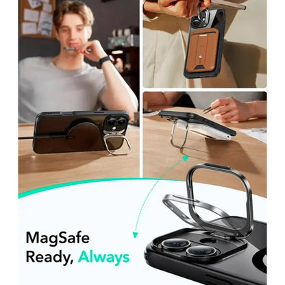 MagSafe-deksel for Apple iPhone 16, ESR, Classic Hybrid Kickstand Slide, Svart Gjennomsiktig