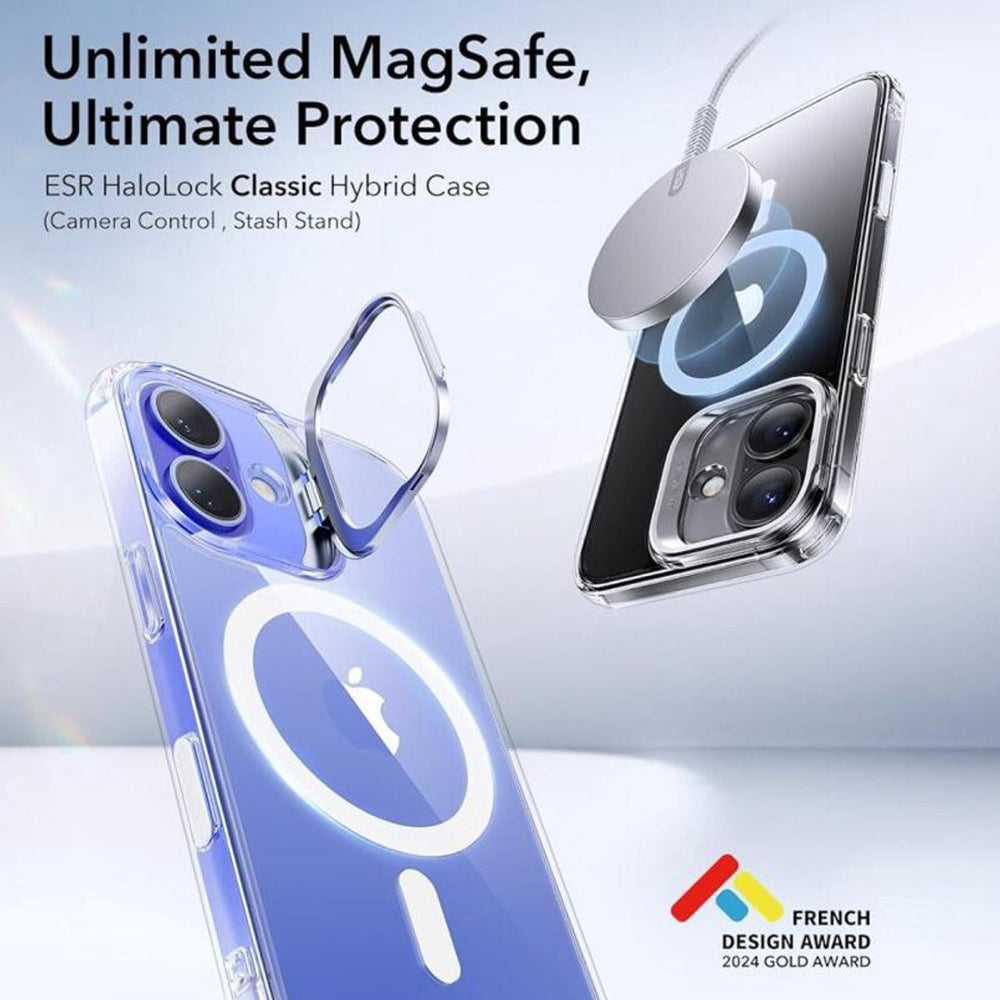 MagSafe-deksel for Apple iPhone 16, ESR, Classic Hybrid Kickstand Slide, Gjennomsiktig